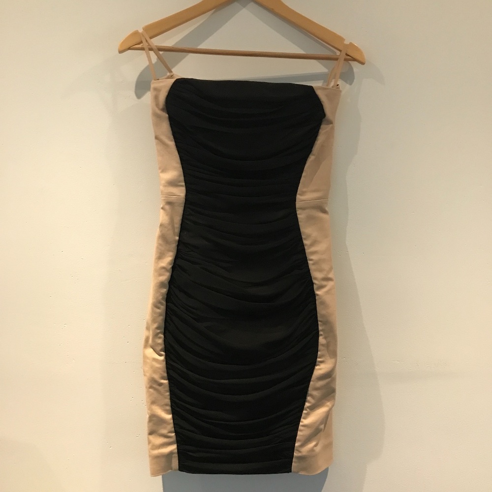 COS body hugging nude & black evening dress - S